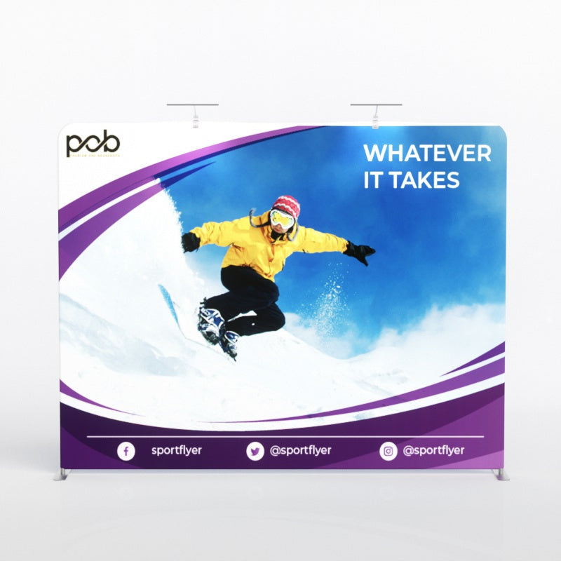 10x10 Trade Show Booth- Standard Kit (Backdrop + Roll Up Banner + Table Cover) | POB