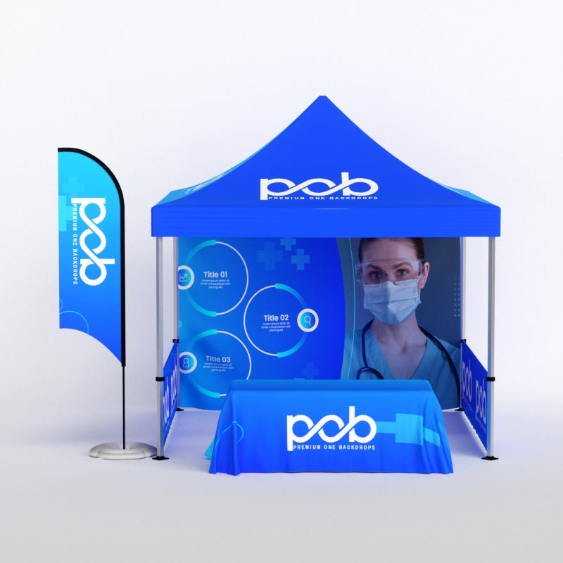 10x10ft Custom Canopy Tent Display Kit with Table Cover, Flag & Backdrop