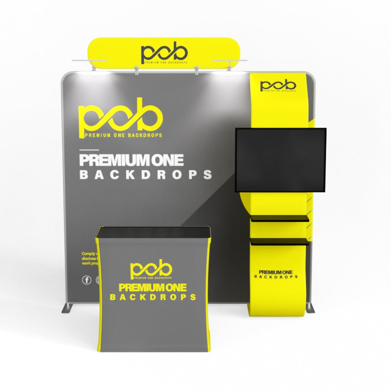 10ft Trade Show Booth – Fabric Display Kit with TV Mount & Counter | POB