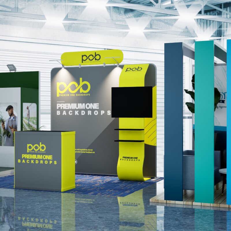 10ft Trade Show Booth – Fabric Display Kit with TV Mount & Counter | POB