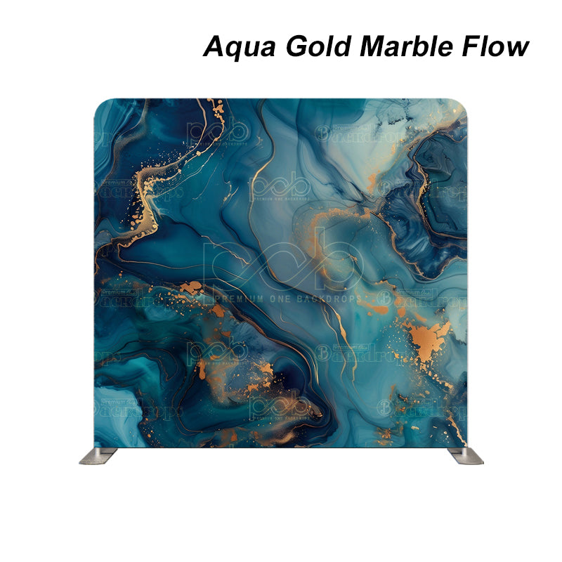 Pillow Cover Backdrop (Aqua Gold Marble Flow)