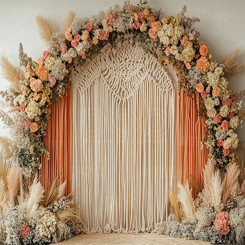 premium one pillowcover backdrops-Bohemian Floral Drapery