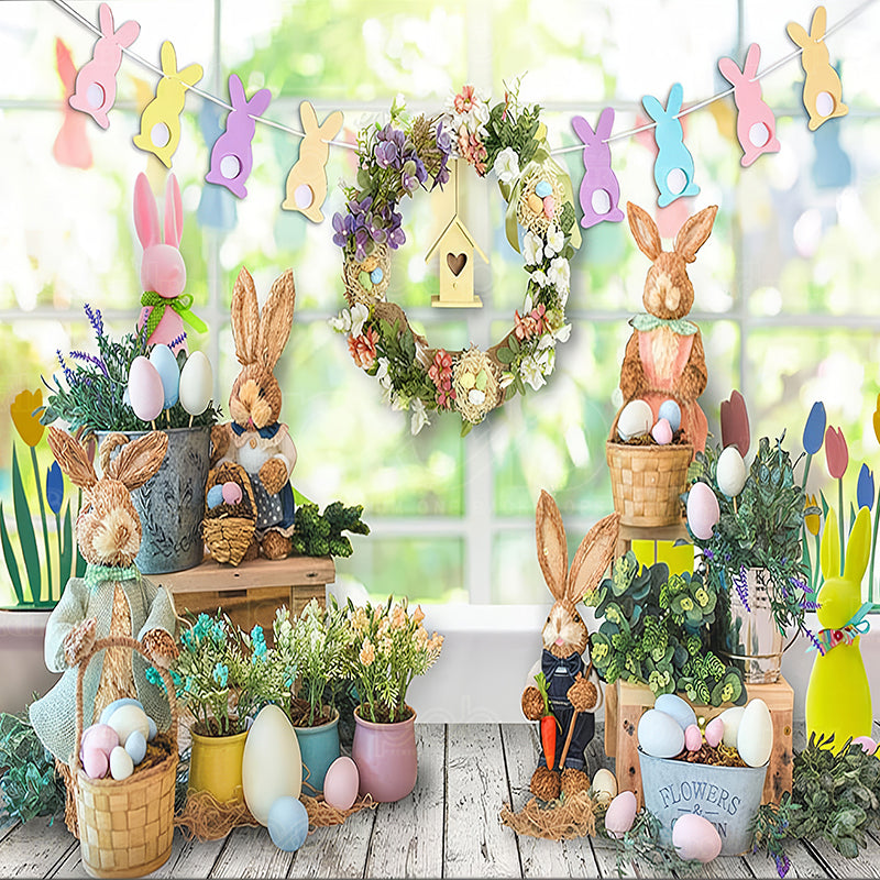 premium one pillowcover backdrops-Bunny Easter Decor