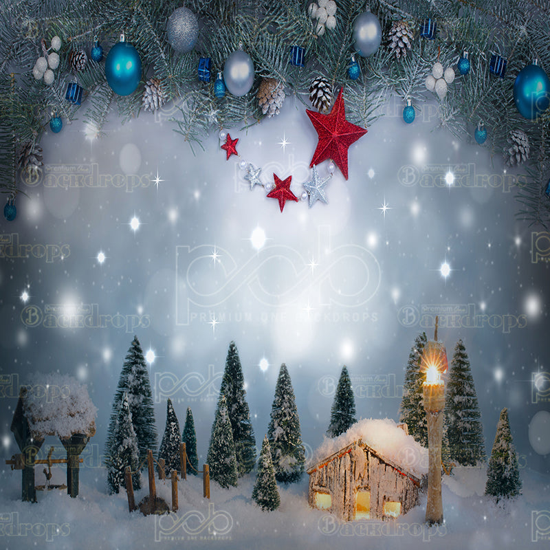 premium one pillowcover backdrops-Christmas Snowy Village