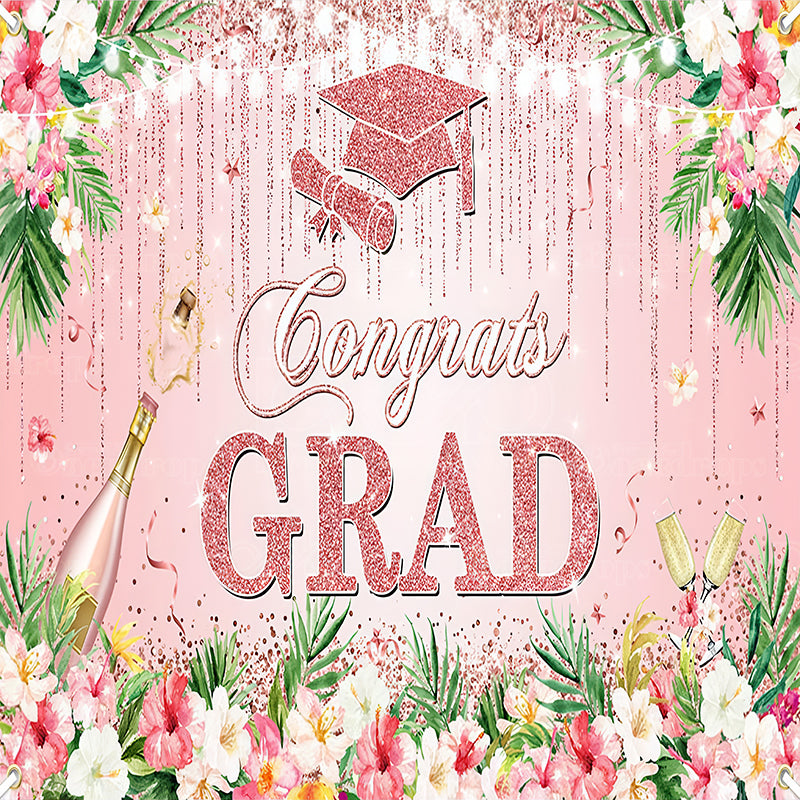premium one pillowcover backdrops-Congrats Grad with Flowers