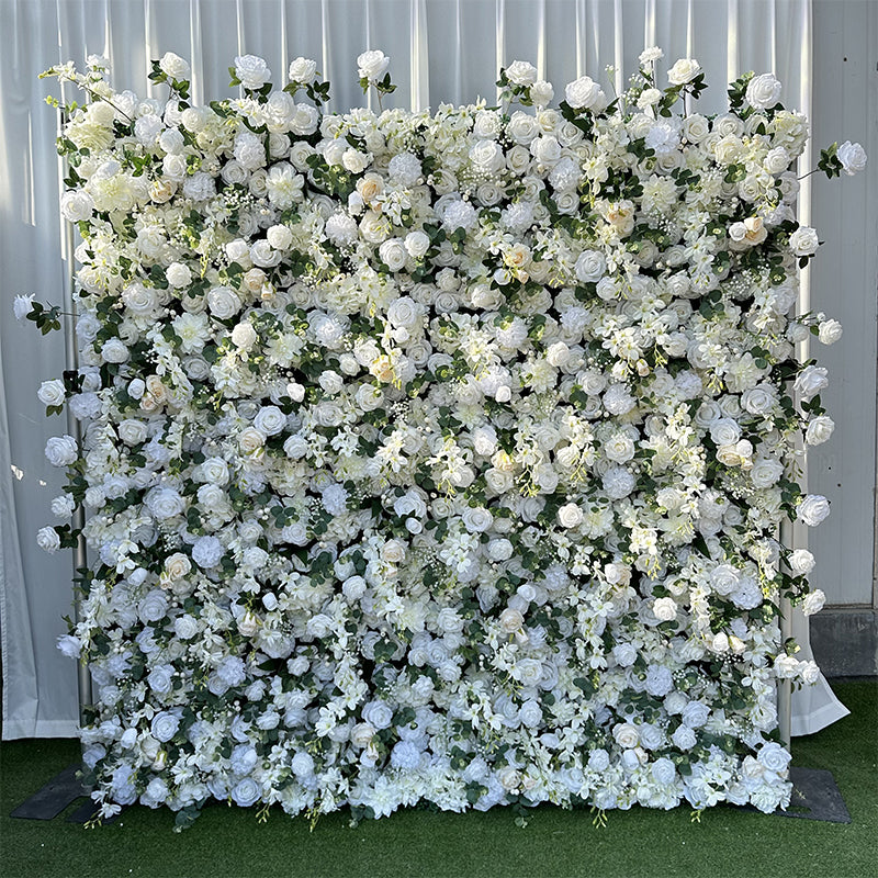 Deluxe Wild White and Greenery Premium Flower Wall