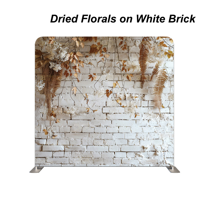 Pillow Cover Backdrop (Dried Florals on White Brick)