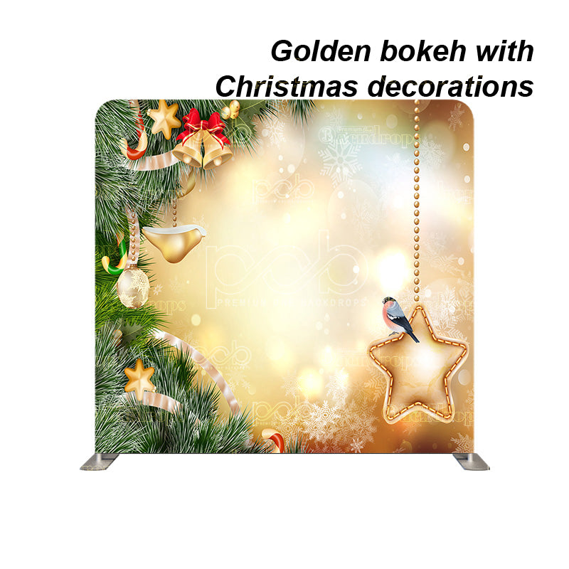 premium one pillowcover backdrops-Golden bokeh with Christmas decorations