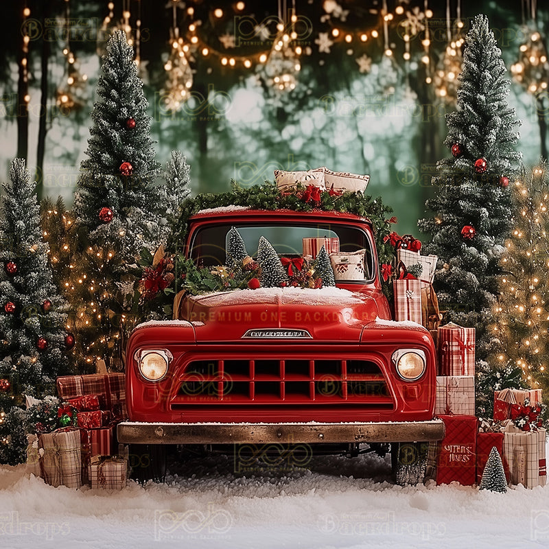 premium one pillowcover backdrops-Holiday Vintage Truck