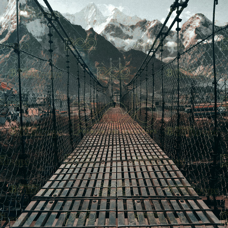 premium one pillowcover backdrops-Mountain Suspension Bridge