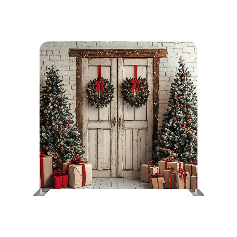 Pillow_Cover_Backdrops_Christmas_White_Brick_Wall_Wood_Door-pob-backdrops