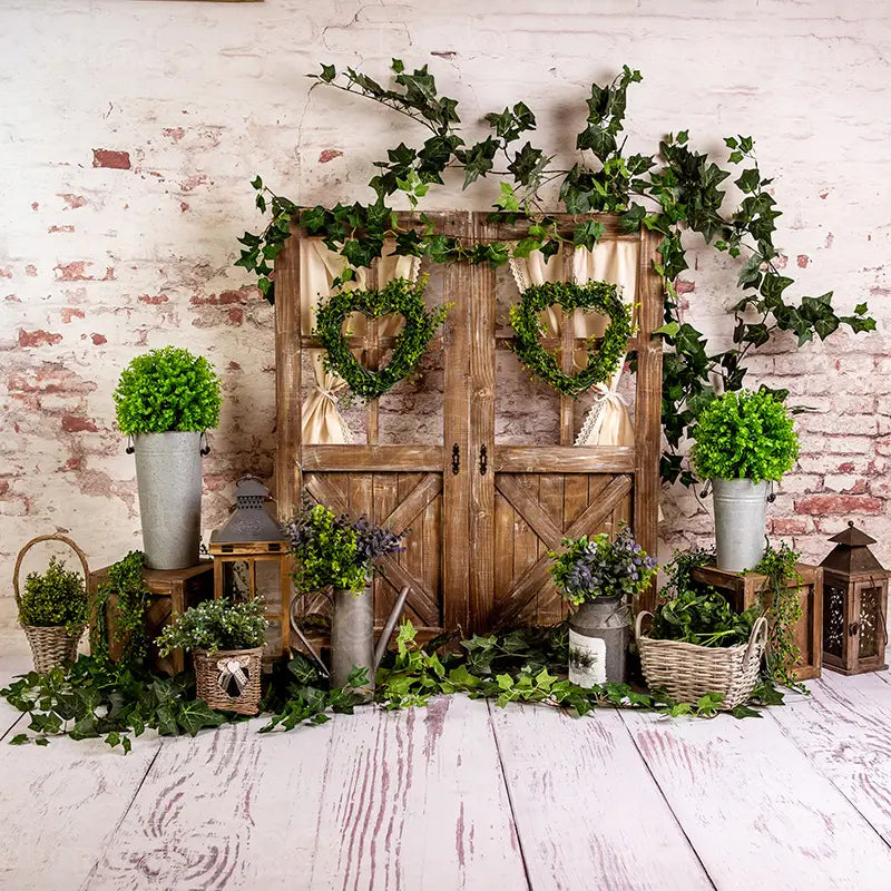 Pillow Cover Backdrop (Wooden Door Greenery)