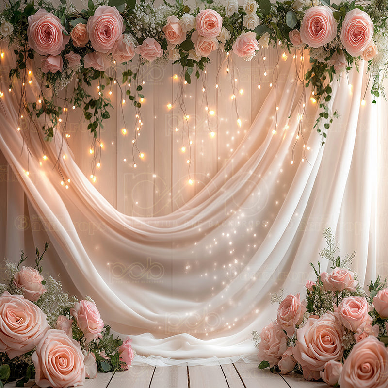 premium one pillowcover backdrops-Pink Rose Draped Elegance