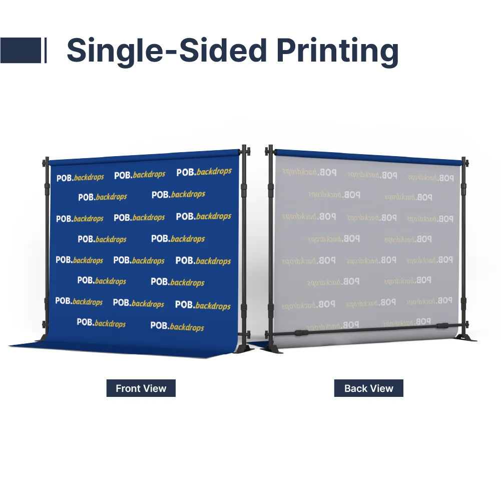 Single-sided 10ft step and repeat banner showing printed front and reverse side