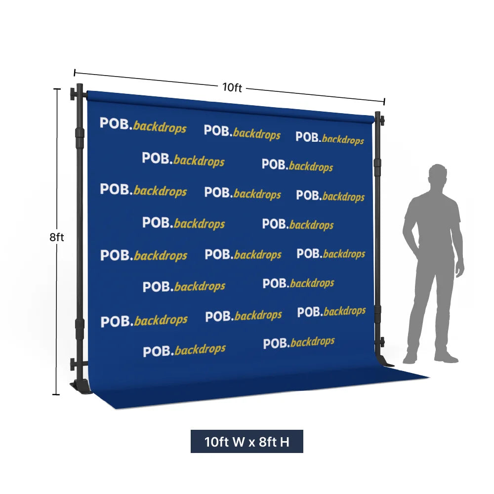 10ft step and repeat banner size reference with adjustable frame and floor sweep