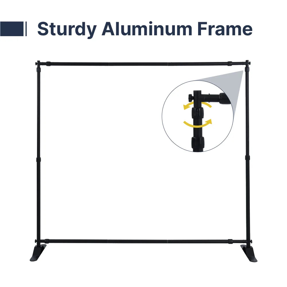 Adjustable aluminum frame for 8ft step and repeat banner with top and bottom support bars