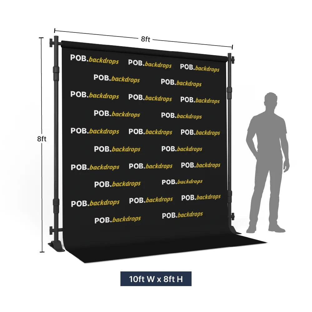 8ft step and repeat banner size reference with adjustable frame and floor sweep