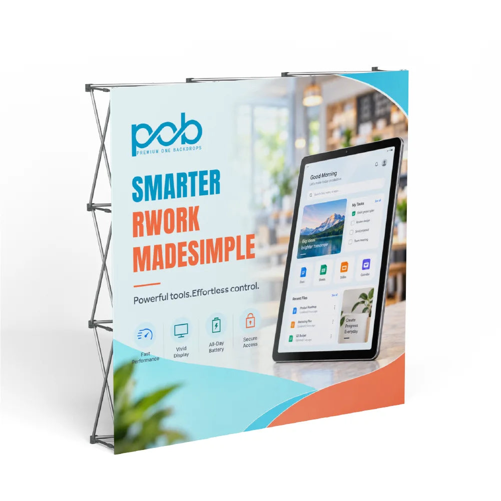 Portable straight pop up display right side view for event setups