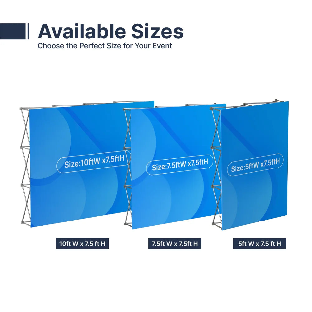 Straight fabric pop up display in 5ft, 7.5ft, and 10ft size options