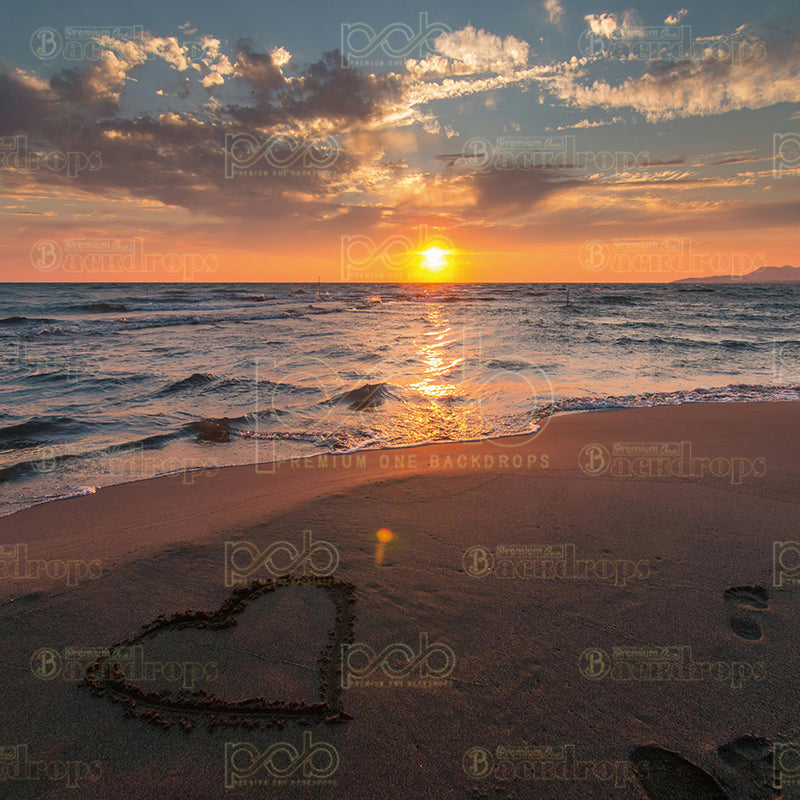 premium one pillowcover backdrops-Sunset Beach Heart