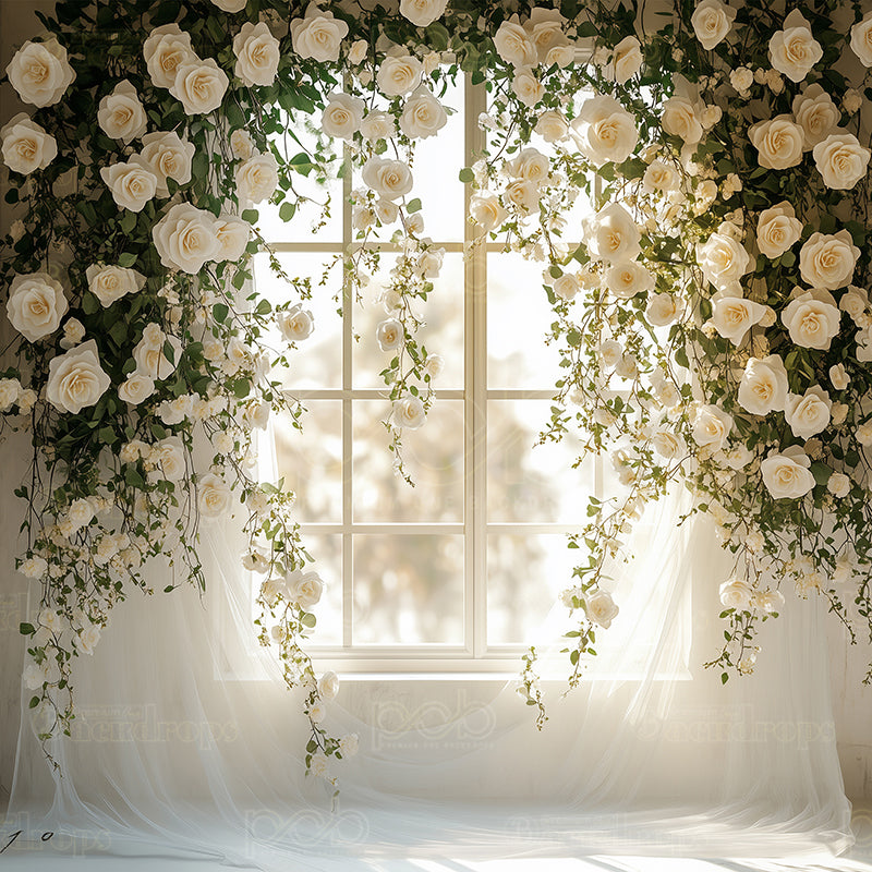 premium one pillowcover backdrops-White Rose Wedding Window