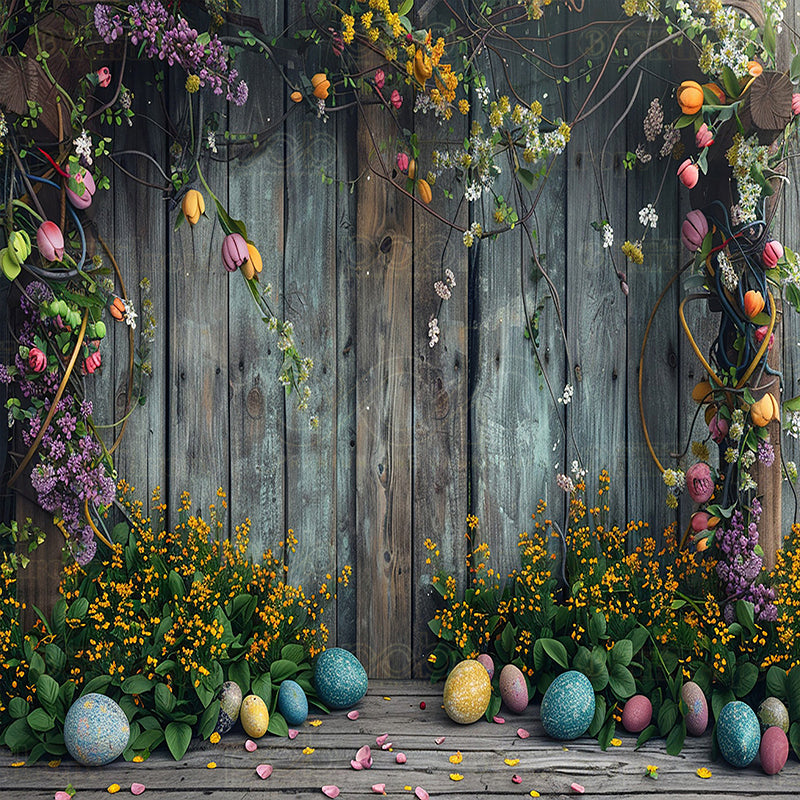 premium one pillowcover backdrops-Wooden Wall Easter Arrangement