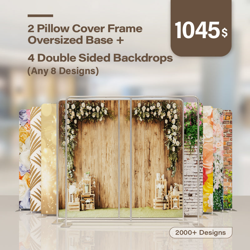 2 Pillow Cover Frame Oversized Base and 4 Double Sided Backdrops (Any 8 Designs)
