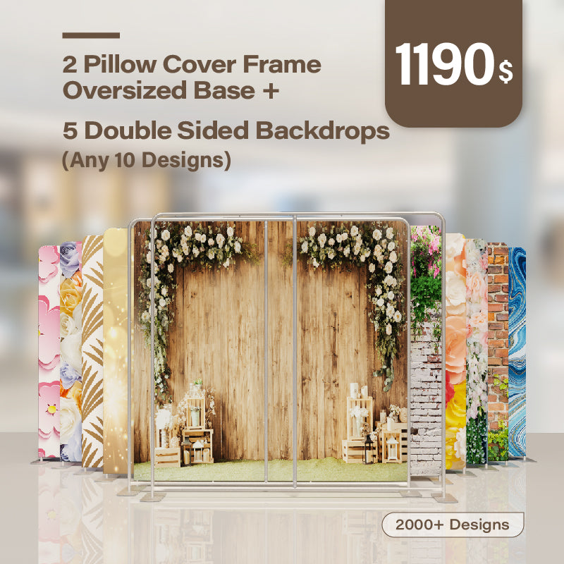 2 Pillow Cover Frame Oversized Base and 5 Double Sided Backdrops (Any 10 Designs)