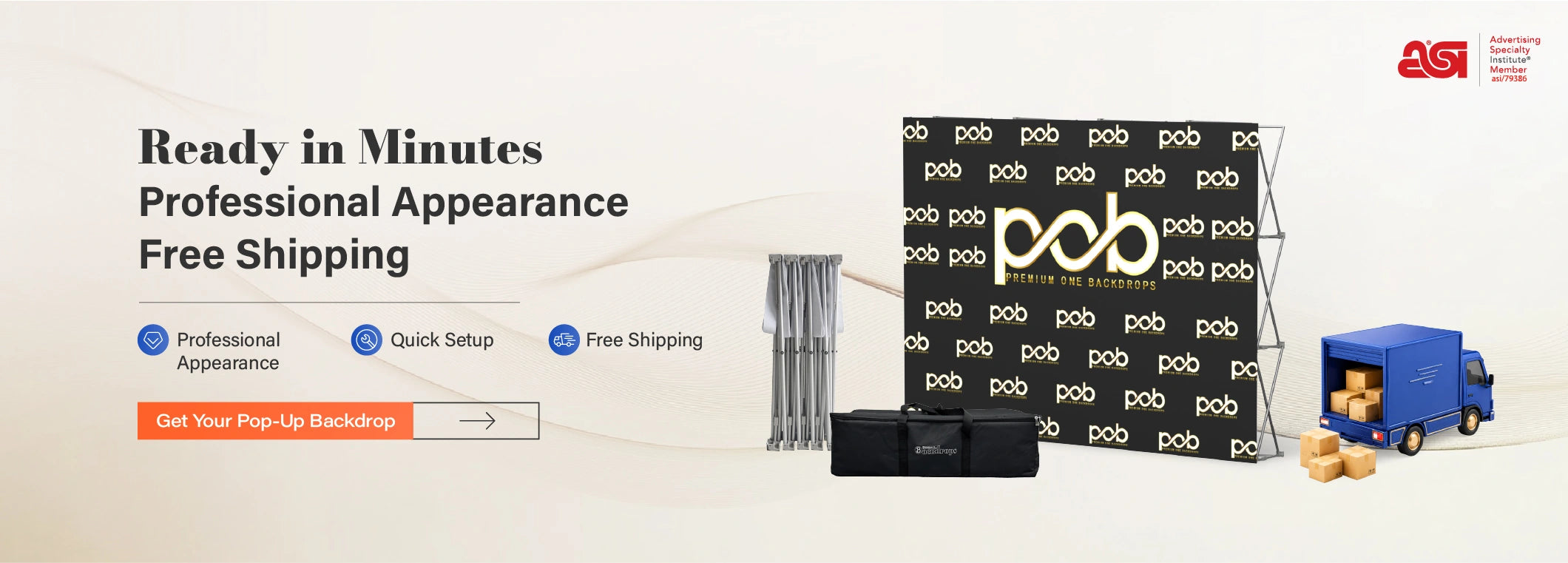 Pop-up backdrop display with carrying bag and fast setup frame for professional event branding