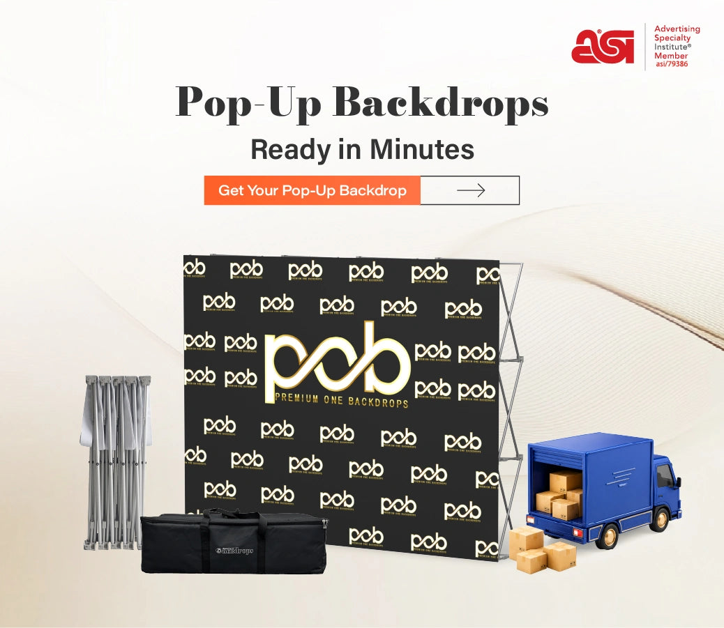 Pop-up backdrop display with carrying bag and fast setup frame for professional event branding