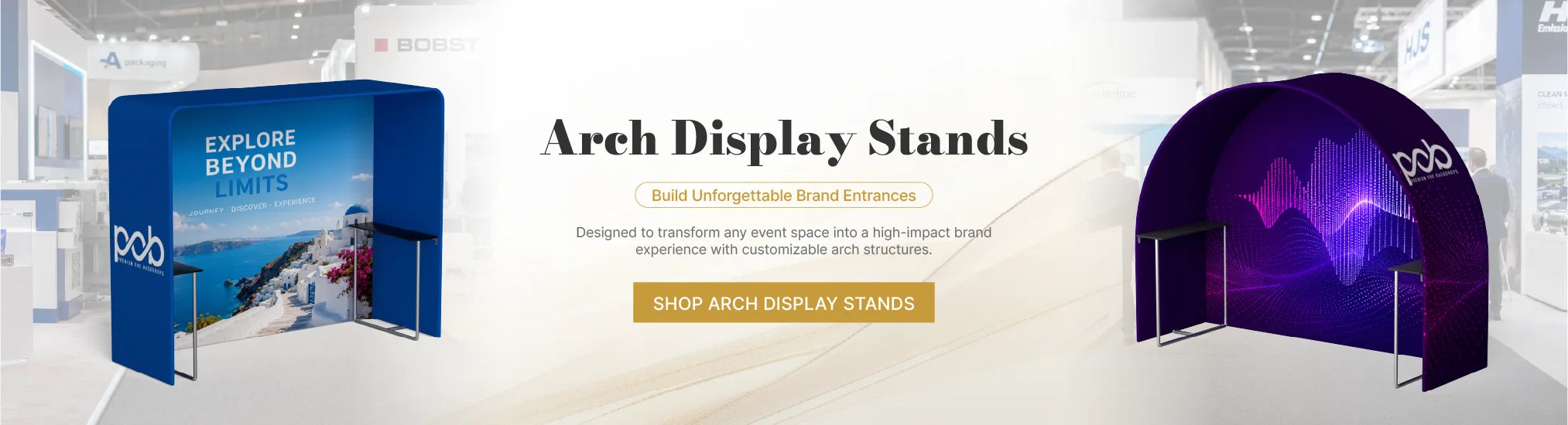 Arch display stands for entrance branding, event spaces and promotional displays