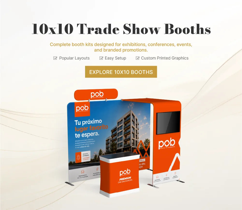 10x10 trade show booth displays for compact exhibition spaces and professional brand presentations