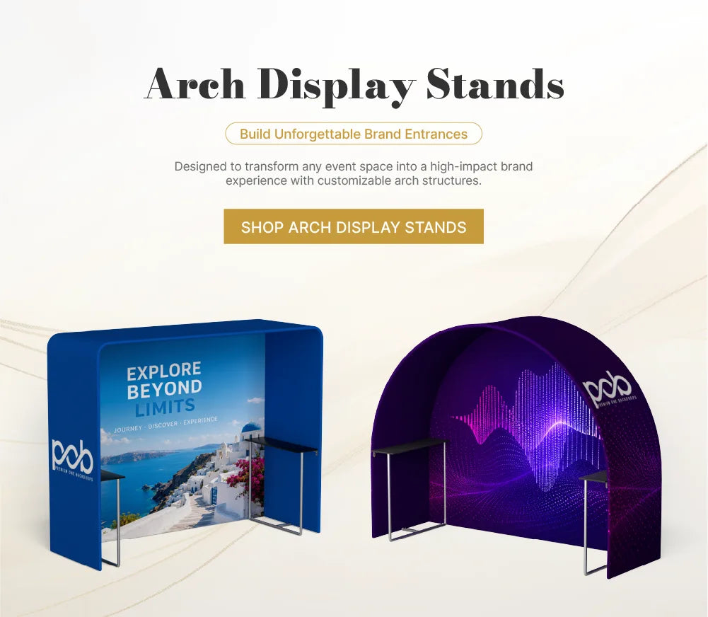 Arch display stands for entrance branding, event spaces and promotional displays