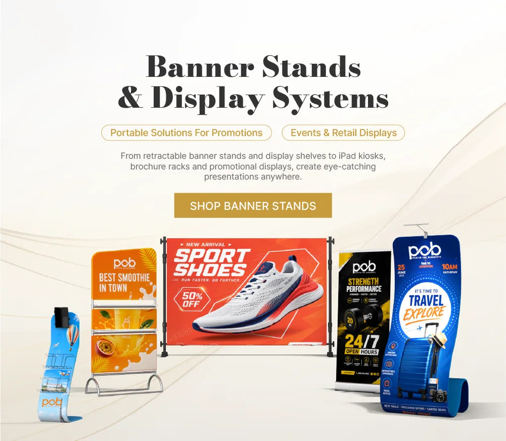 Portable banner stands for trade shows, events, retail promotions and branded displays