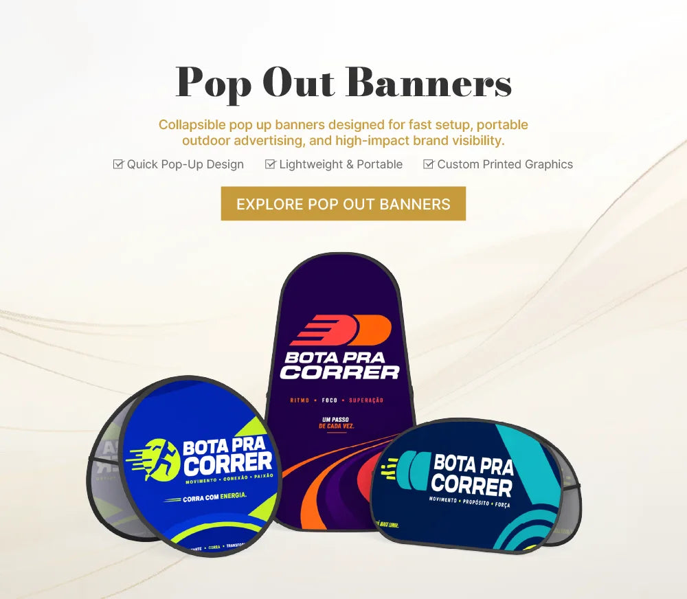 Outdoor pop out banners for sports events, field branding and portable promotional displays