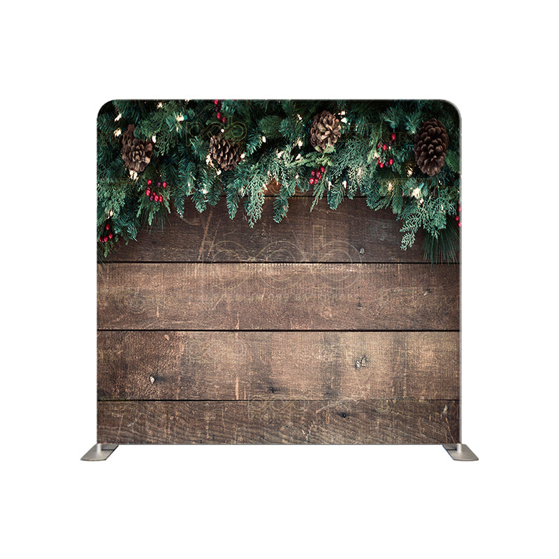 premium one pillowcover backdrops-Wooden walls and pine leaves for Christmas