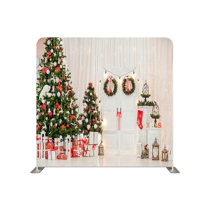 premium one pillowcover backdrops-White Red Christmas Tree Holiday