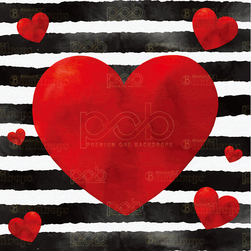 premium one pillowcover backdrops-Black White Stripe Hearts