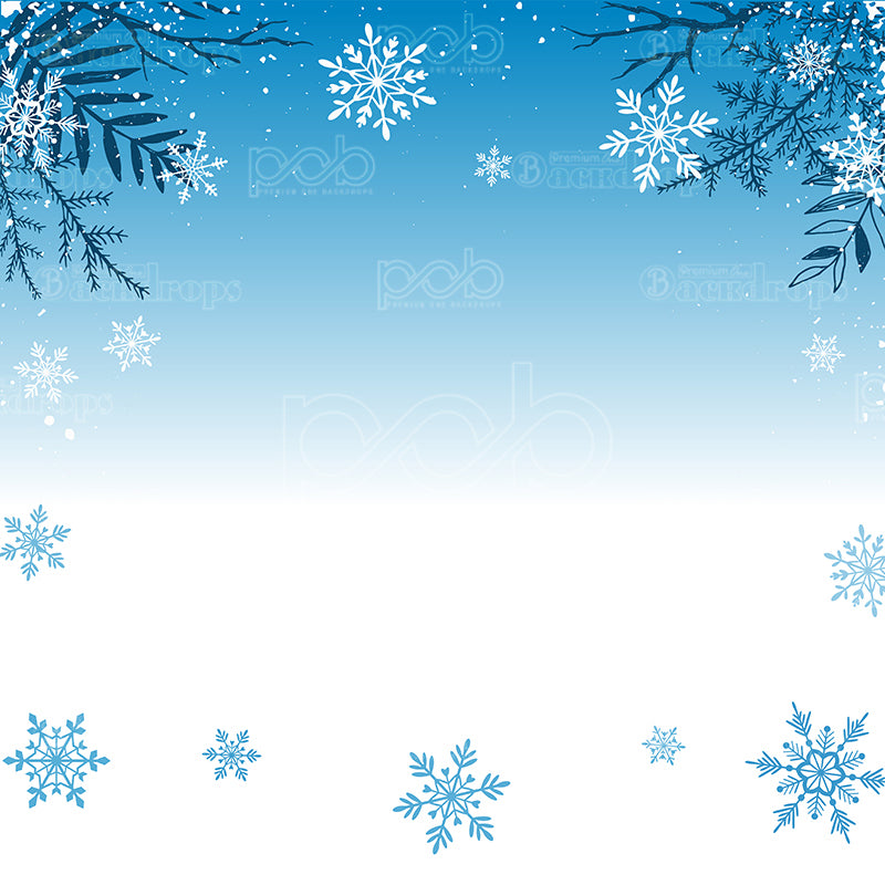 premium one pillow cover backdrops-Blue Branch Flakes Holiday