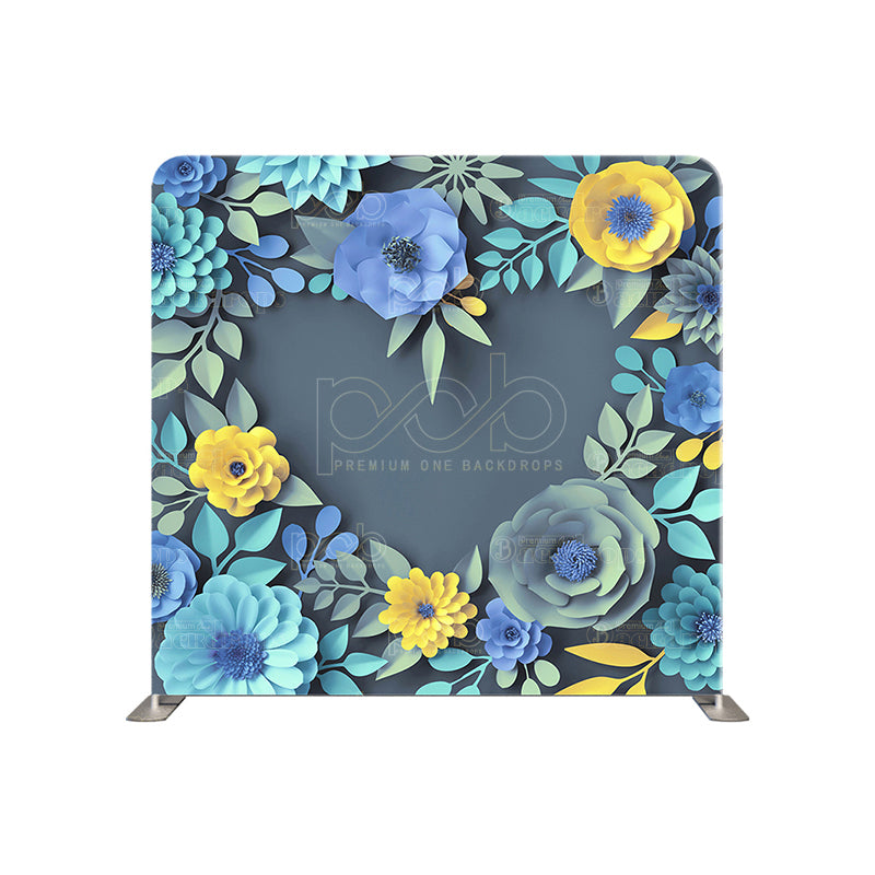 premium one pillowcover backdrops-3d Blue Paper Heart and flower