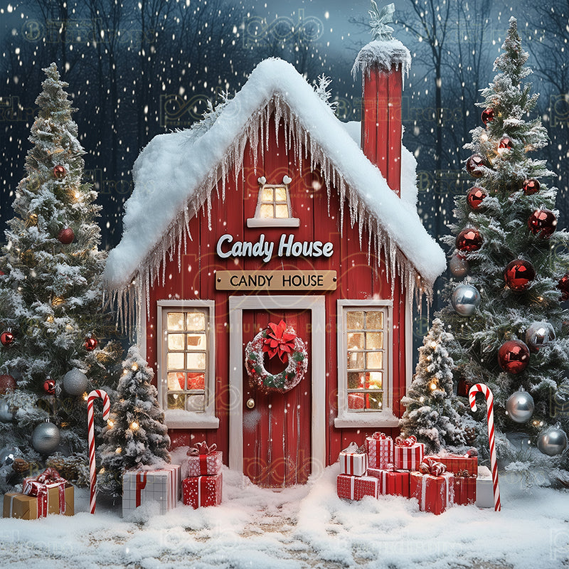 premium one pillowcover backdrops-Christmas Red Candy House