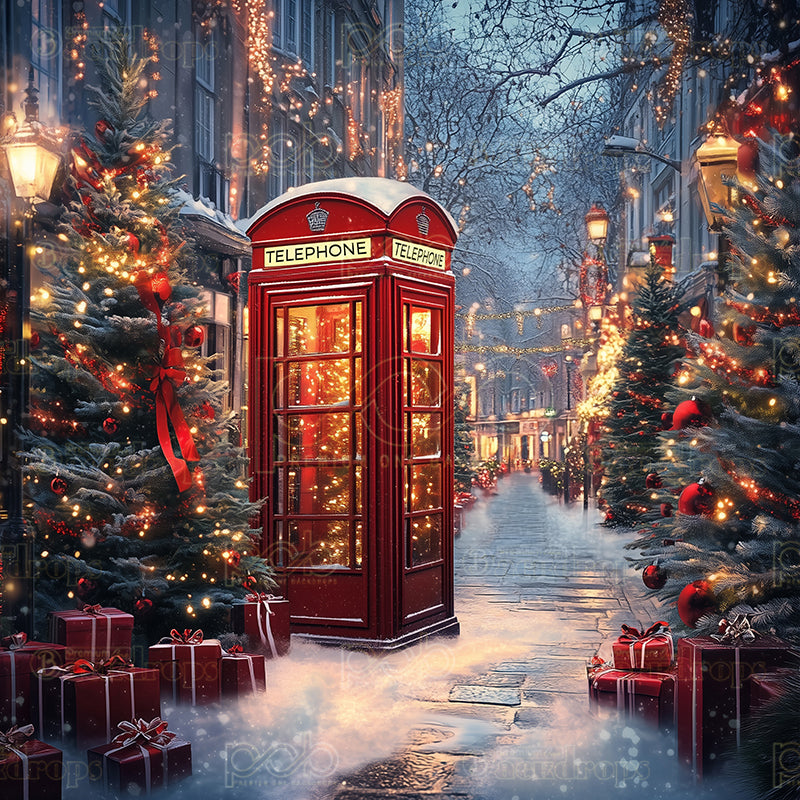 premium one pillowcover backdrops-Christmas Red Phone Booth