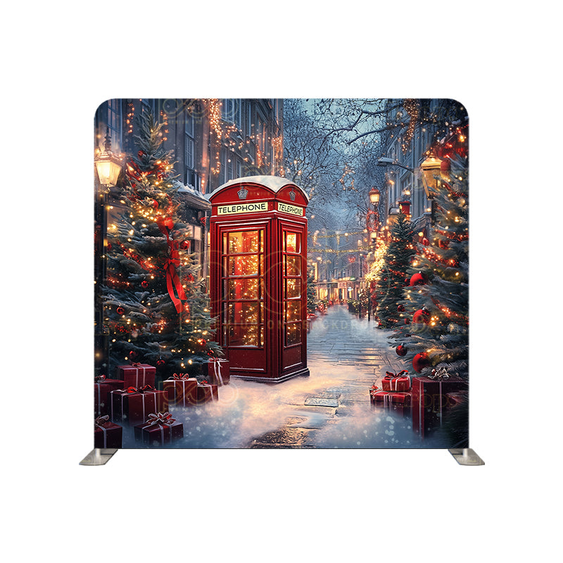 premium one pillowcover backdrops-Christmas Red Phone Booth