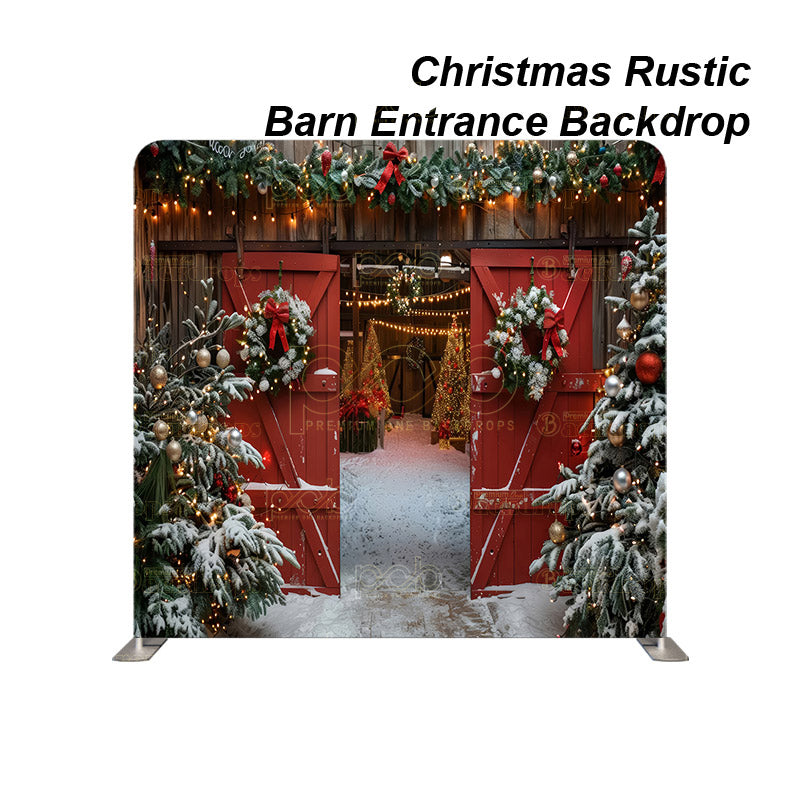 premium one pillowcover backdrops-Christmas Rustic Barn Entrance Backdrop