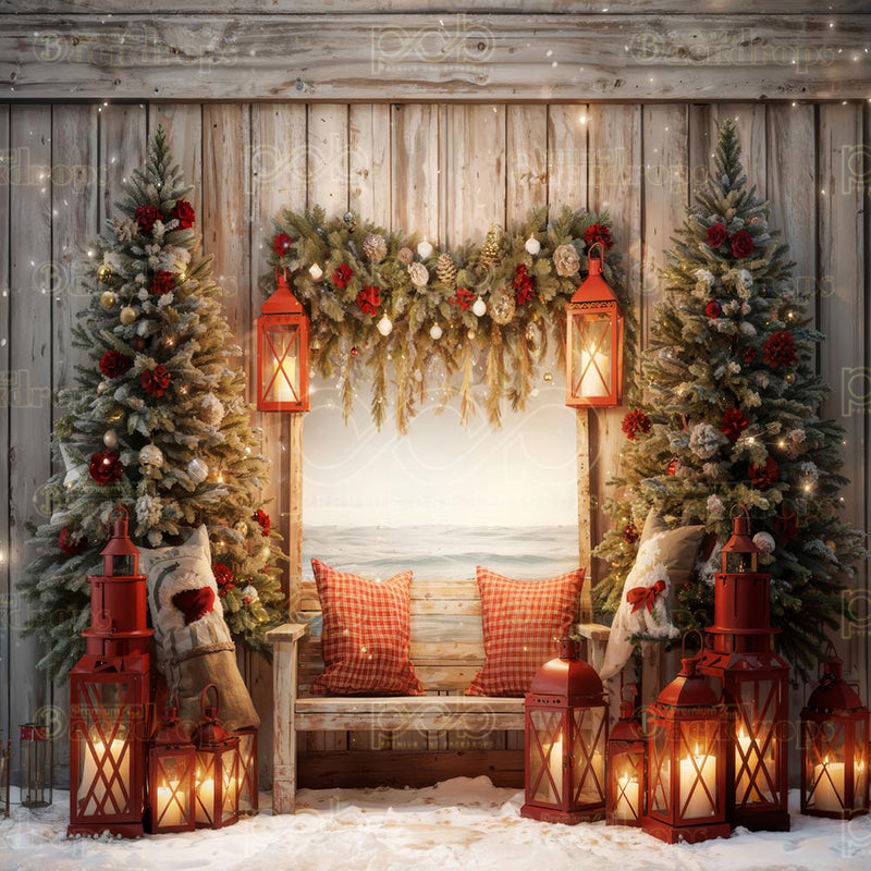 premium one pillowcover backdrops-Christmas Tree Window