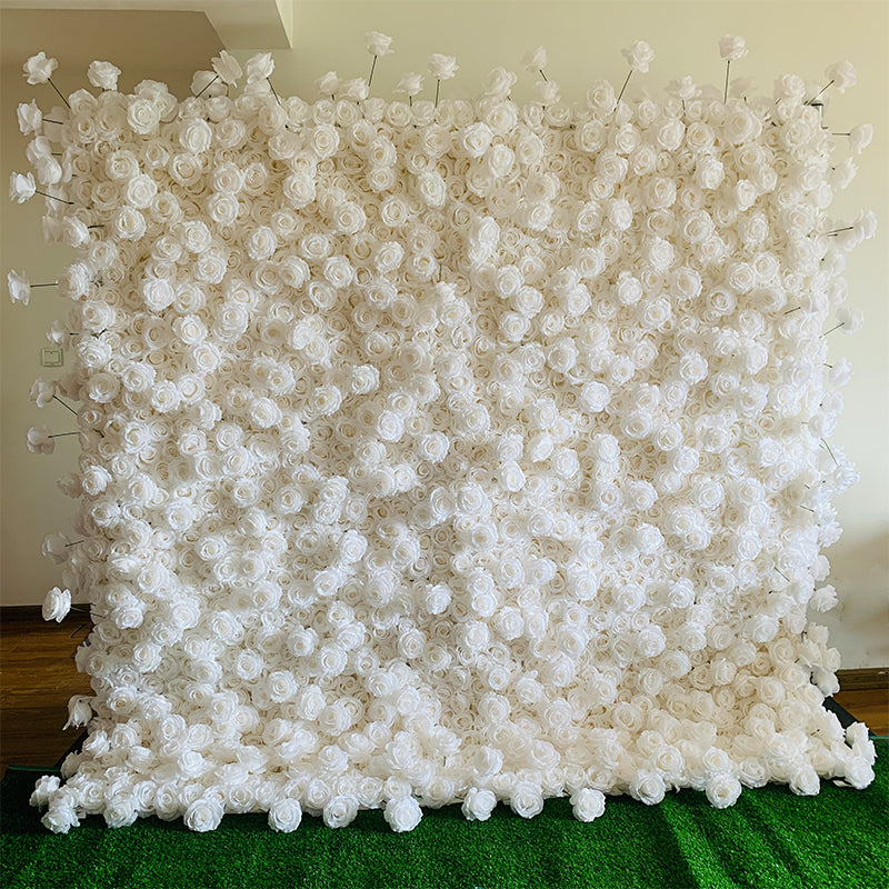 Deluxe Pure White Rose Flower Wall