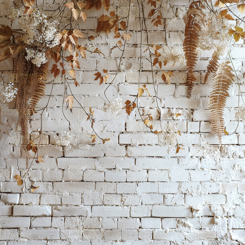Pillow Cover Backdrop (Dried Florals on White Brick)