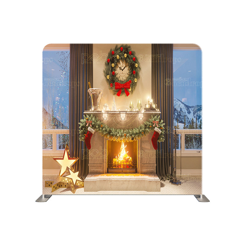 premium one pillowcover backdrops-Elegant Fireplace Holiday