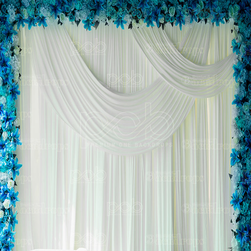 premium one pillowcover backdrops-Elegant White Blue Flowers