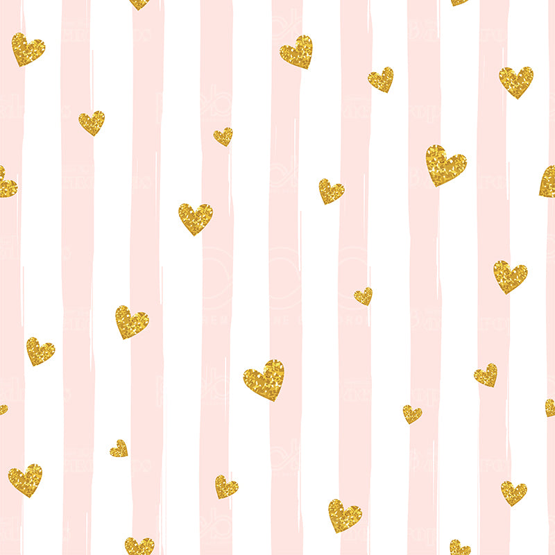 premium one pillowcover backdrops-Gold Heart Glitter Pink White Party Backdrop